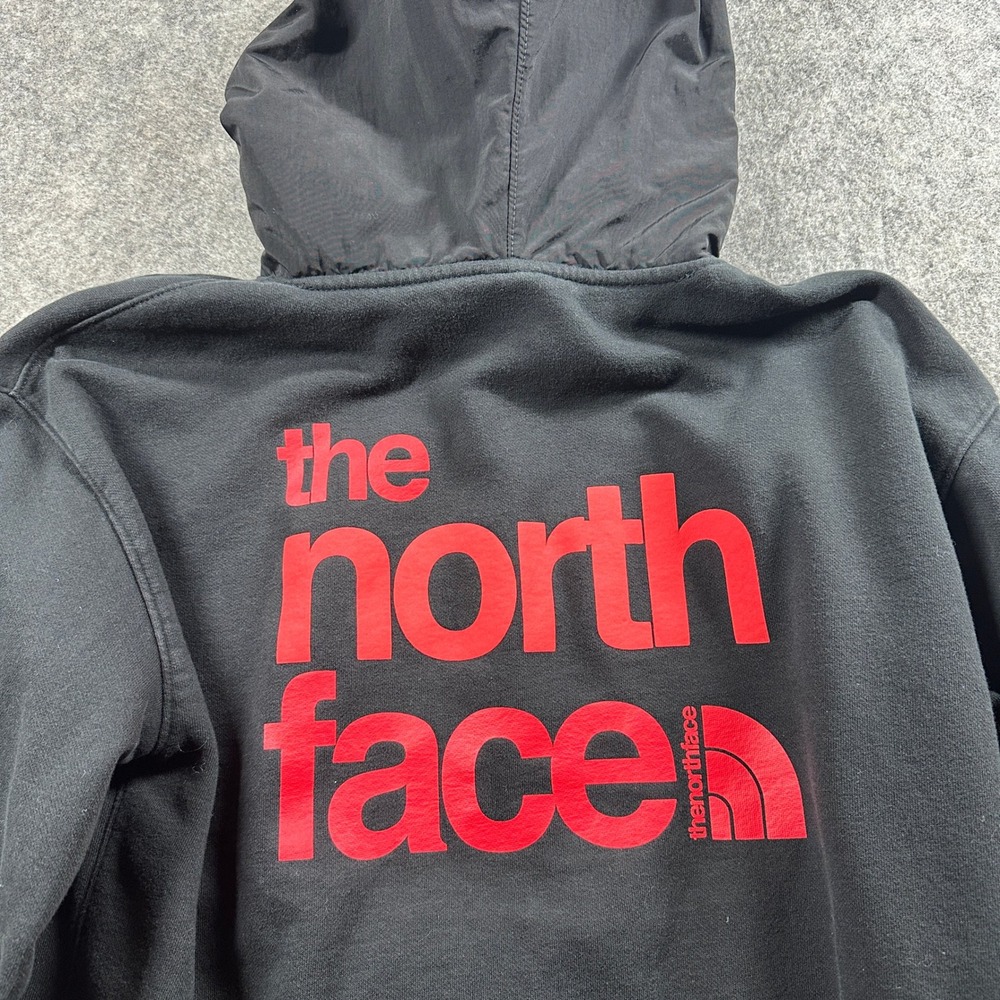 The North Face Hoodie Womens XS Black Red Graphic Logo Pullover Sweatshirt